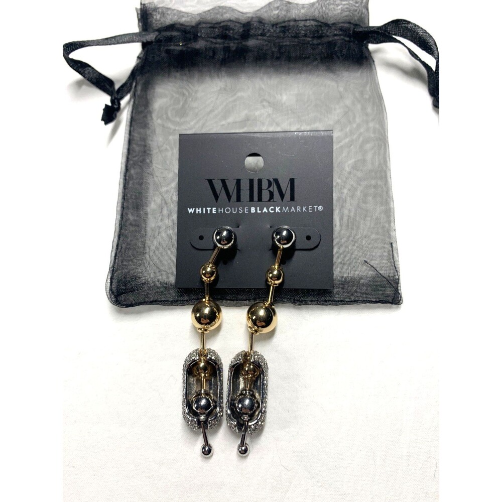 WHBM White House Black Market Gold Tone Pave Crystal Earrings NEW